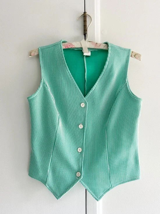 Vintage green & white stripe pant set - Picture 5 of 6